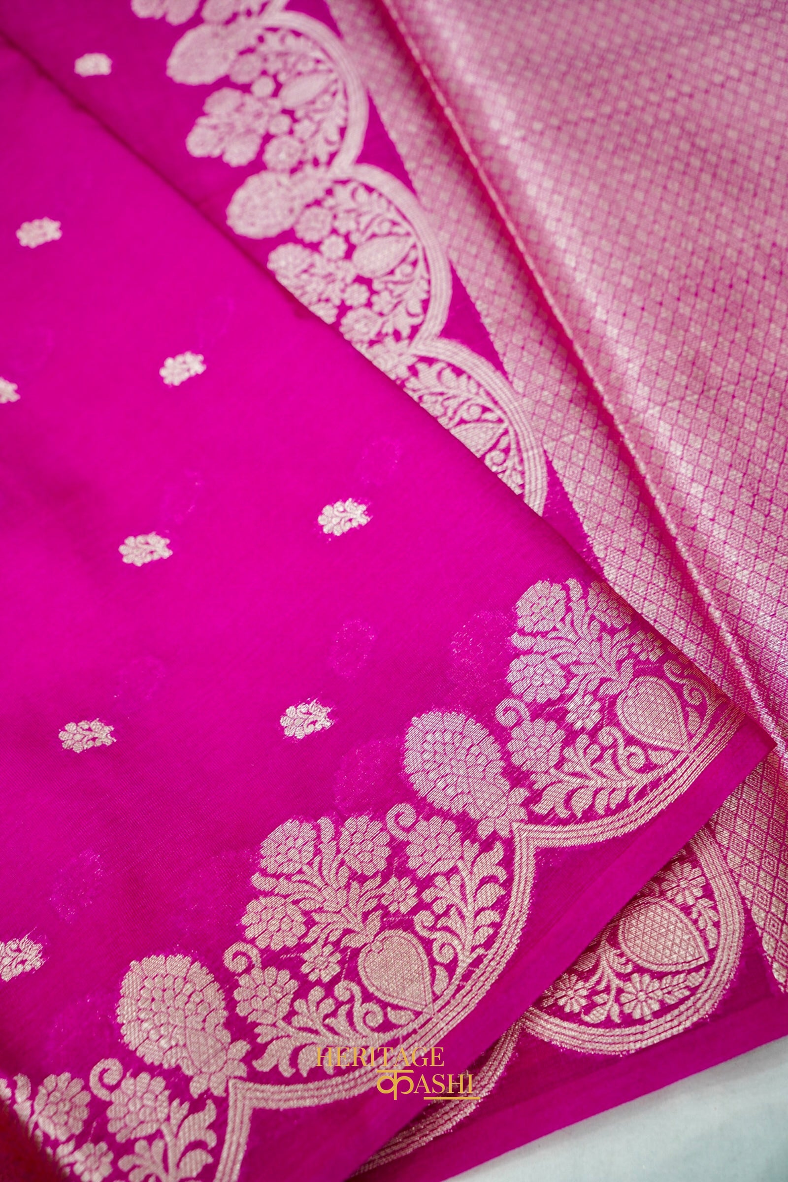 Rani Pink Soft Silk Zari Buti Banarasi Saree
