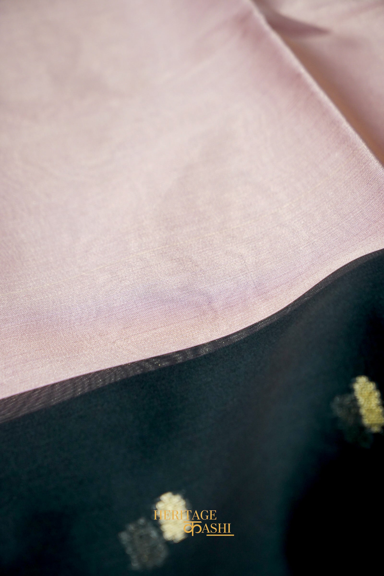 Rose Pink With Black Fancy Tissue Zari Buti Weaved Silk Saree