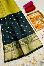 Golden & Black Fancy Tissue Zari Buti Woven Banarasi Silk Saree
