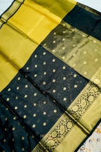Golden & Black Fancy Tissue Zari Buti Woven Banarasi Silk Saree