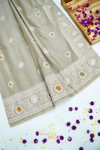 Sage Grey Katan Silk Meenakari Motifs Saree