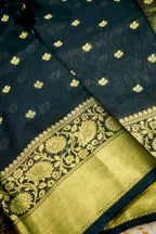 Golden & Black Fancy Tissue Zari Buti Woven Banarasi Silk Saree