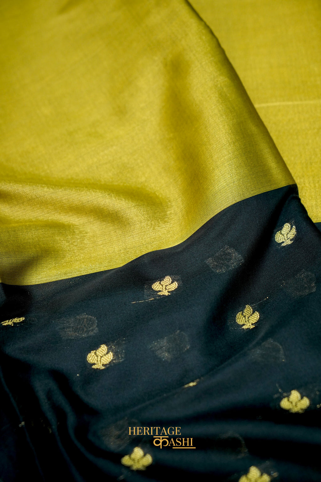 Golden & Black Fancy Tissue Zari Buti Woven Banarasi Silk Saree