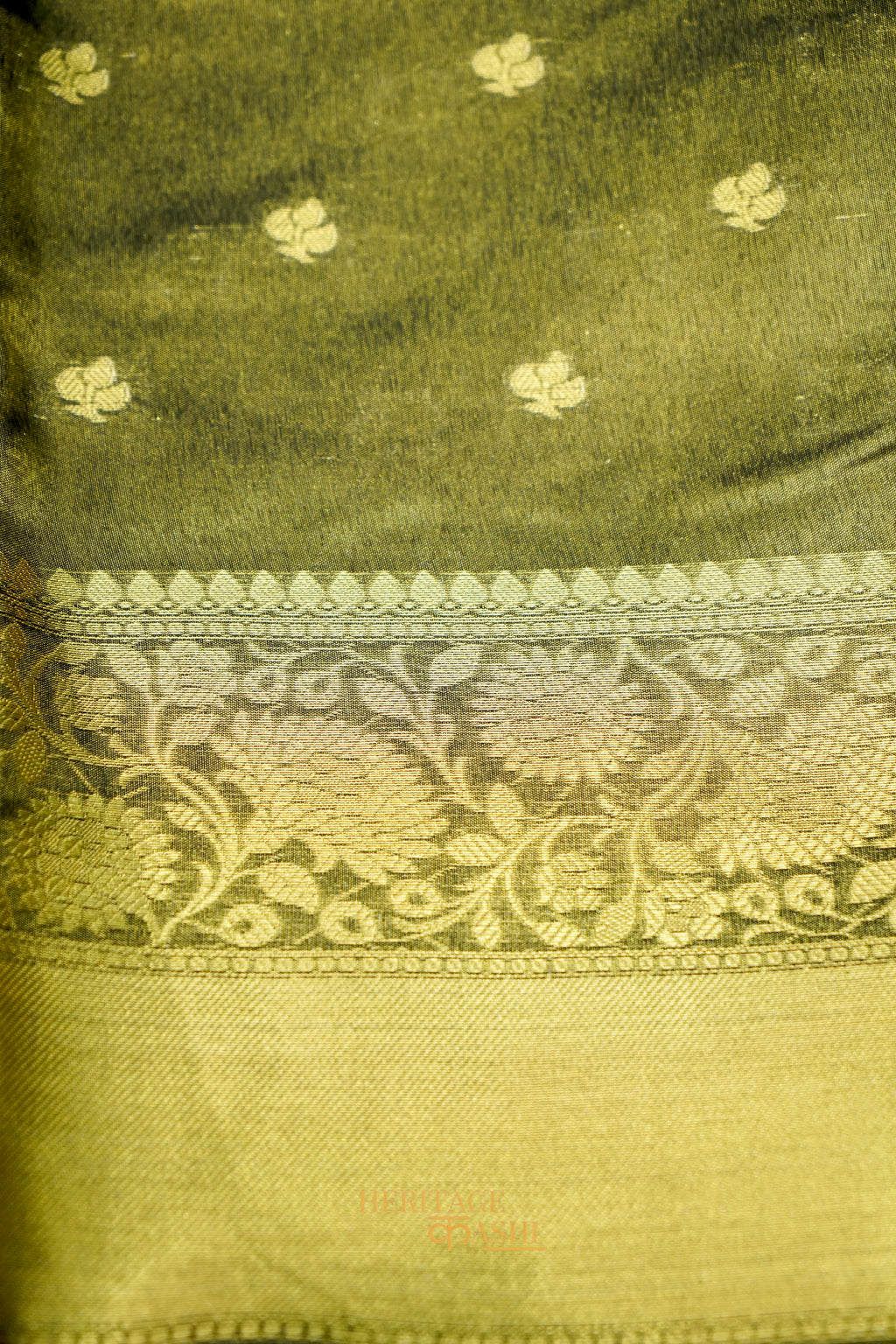 Golden & Black Fancy Tissue Zari Buti Woven Banarasi Silk Saree