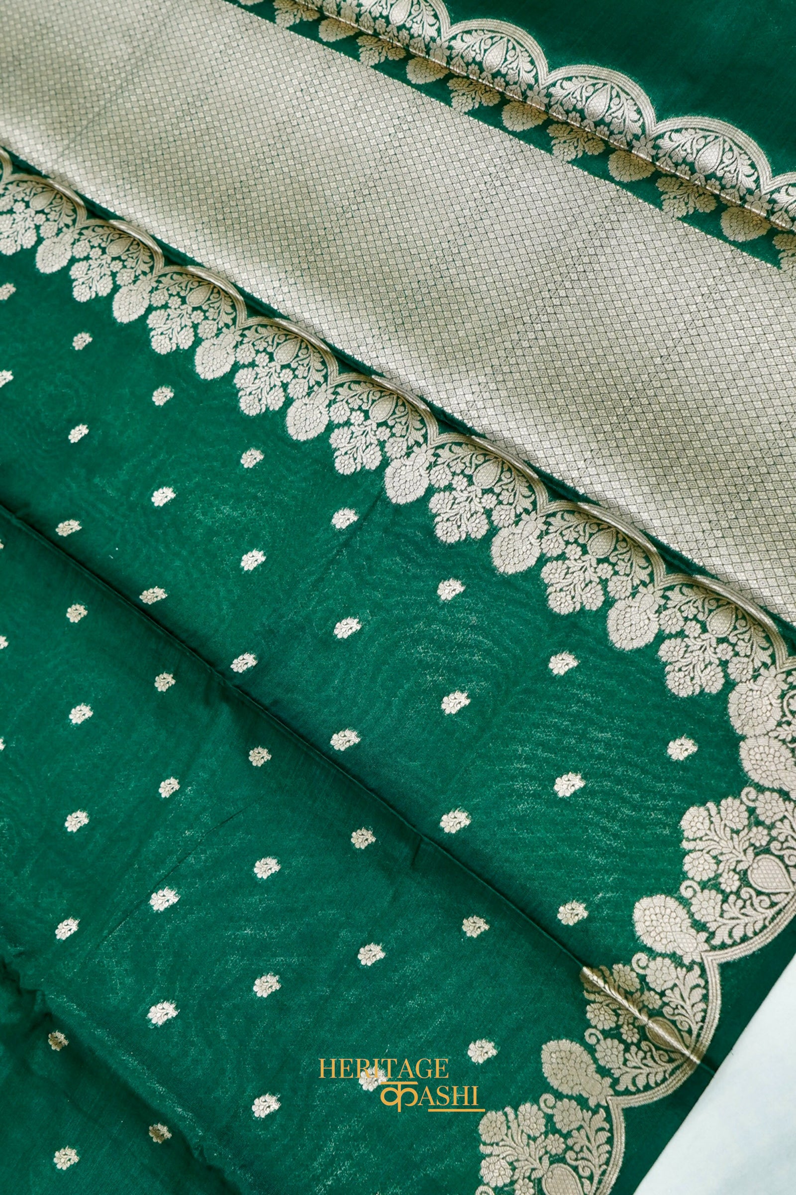 Emerald Green Soft Silk Zari Buti Banarasi Saree