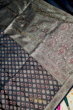 Black Satin Reshami Dohra Ektara Banarasi Silk Saree