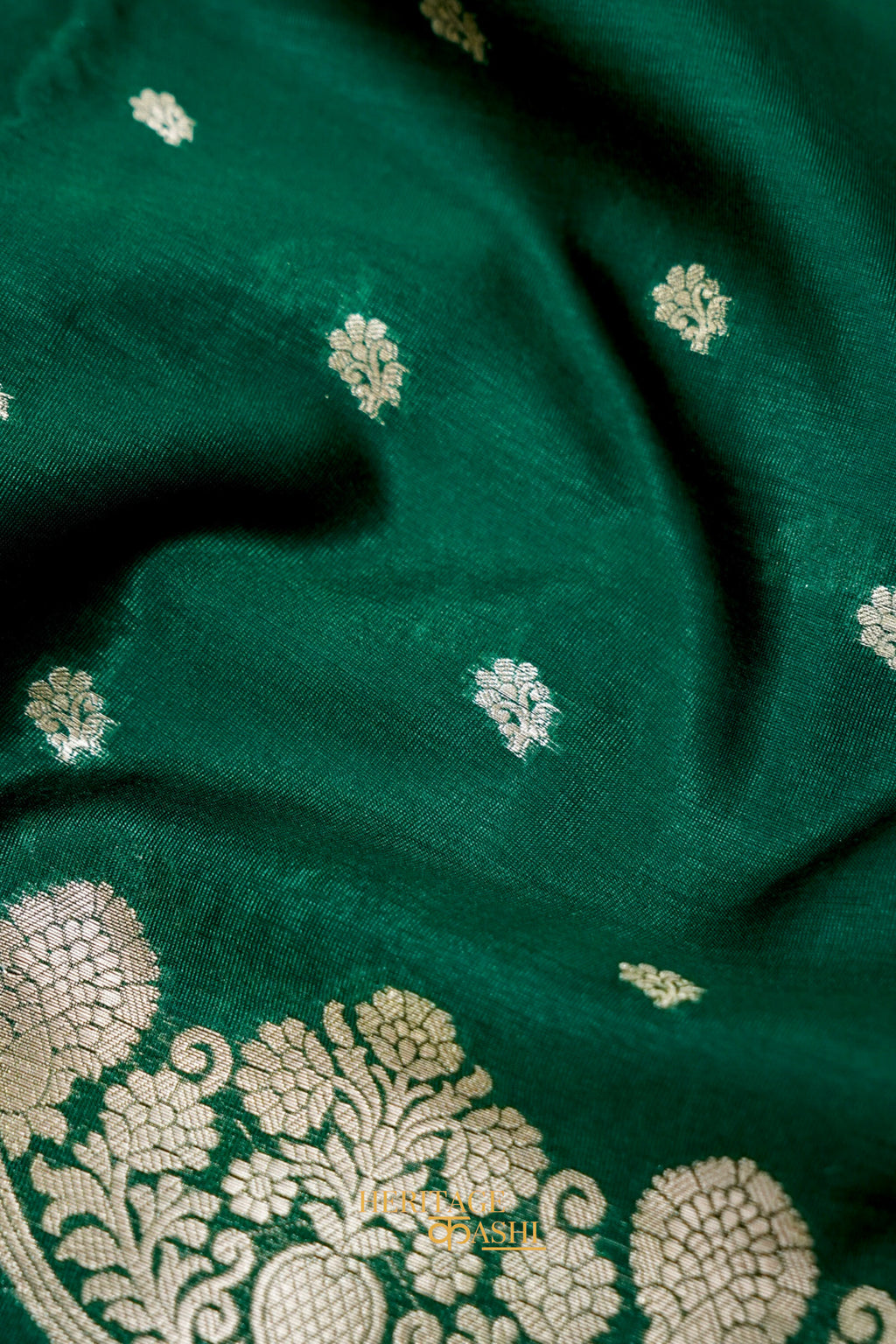 Emerald Green Soft Silk Zari Buti Banarasi Saree