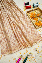 Champagne Beige Satin Reshami Dohra Ektara Banarasi Silk Saree