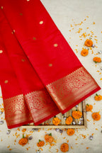 Red Katan Banarasi Silk Saree with Rich Paisley Zari Border
