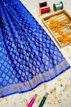 Royal Blue Satin Reshami Dohra Ektara Banarasi Silk Saree