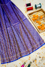 Royal Blue Satin Tanchoi Reshami Ektara Banarasi Silk Saree