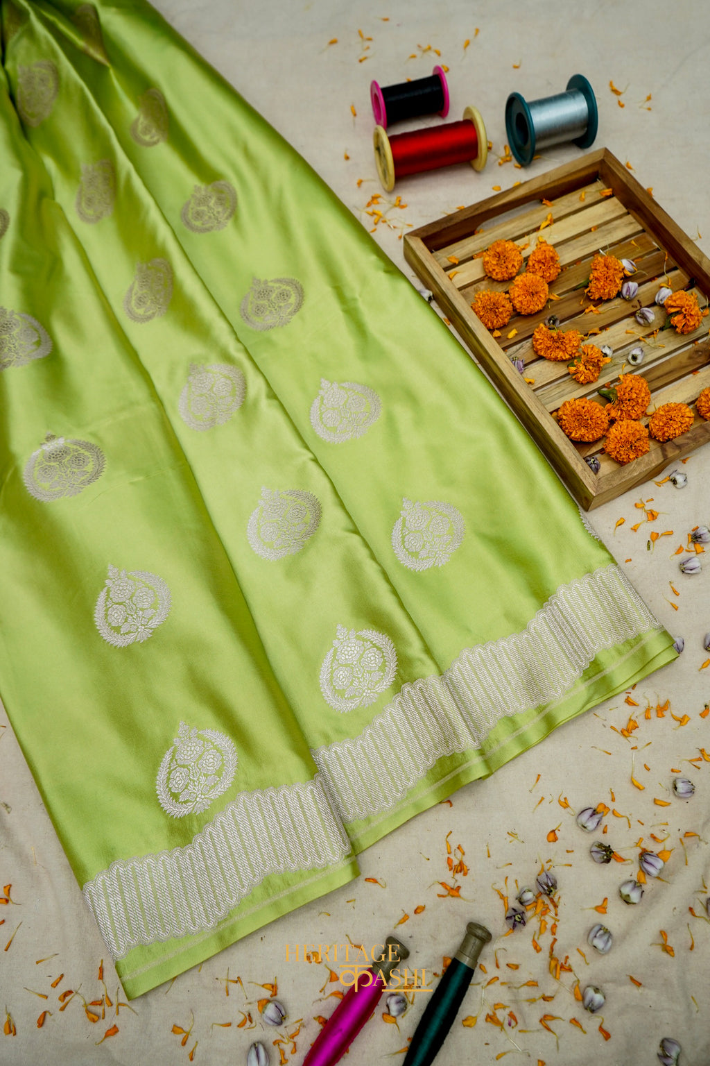 Aqua Green Mashru Designer Border Banarasi Silk Saree with Buta