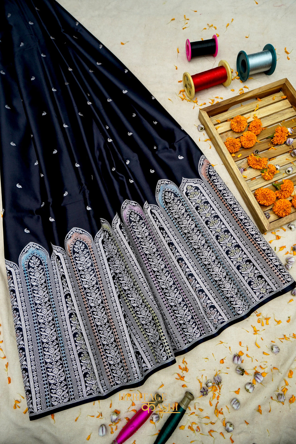 Black Mashru Meenakari Skirt Border Banarasi Silk Saree
