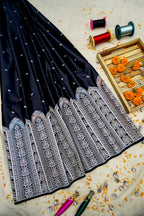 Black Mashru Meenakari Skirt Border Banarasi Silk Saree