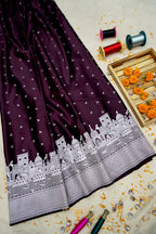 Deep Wine Mashru Katan Banarasi Ghat Silk Saree