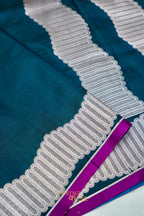 Deep Teal Blue Soft Katan Designer Border Silk Saree