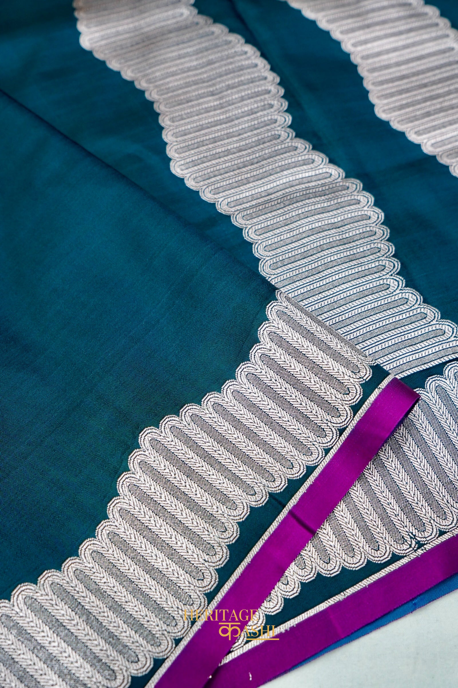 Deep Teal Blue Soft Katan Designer Border Silk Saree