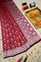 Wine Katan Rangkat Banarasi Silk Saree with Silver Zari Border