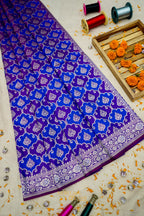 Royal Blue Katan Rangkat Banarasi Silk Saree with Silver Zari Border