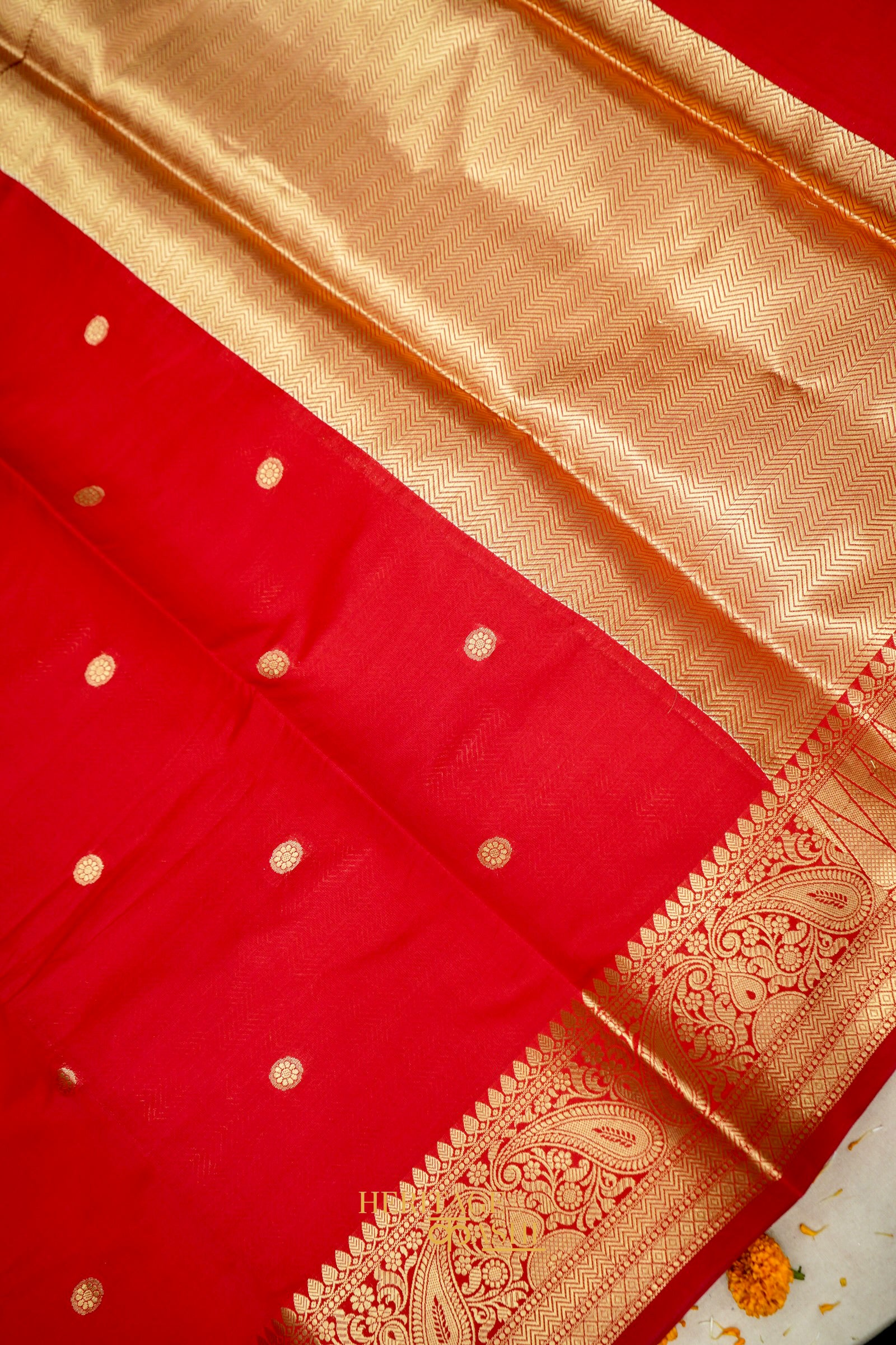 Red Katan Banarasi Silk Saree with Rich Paisley Zari Border