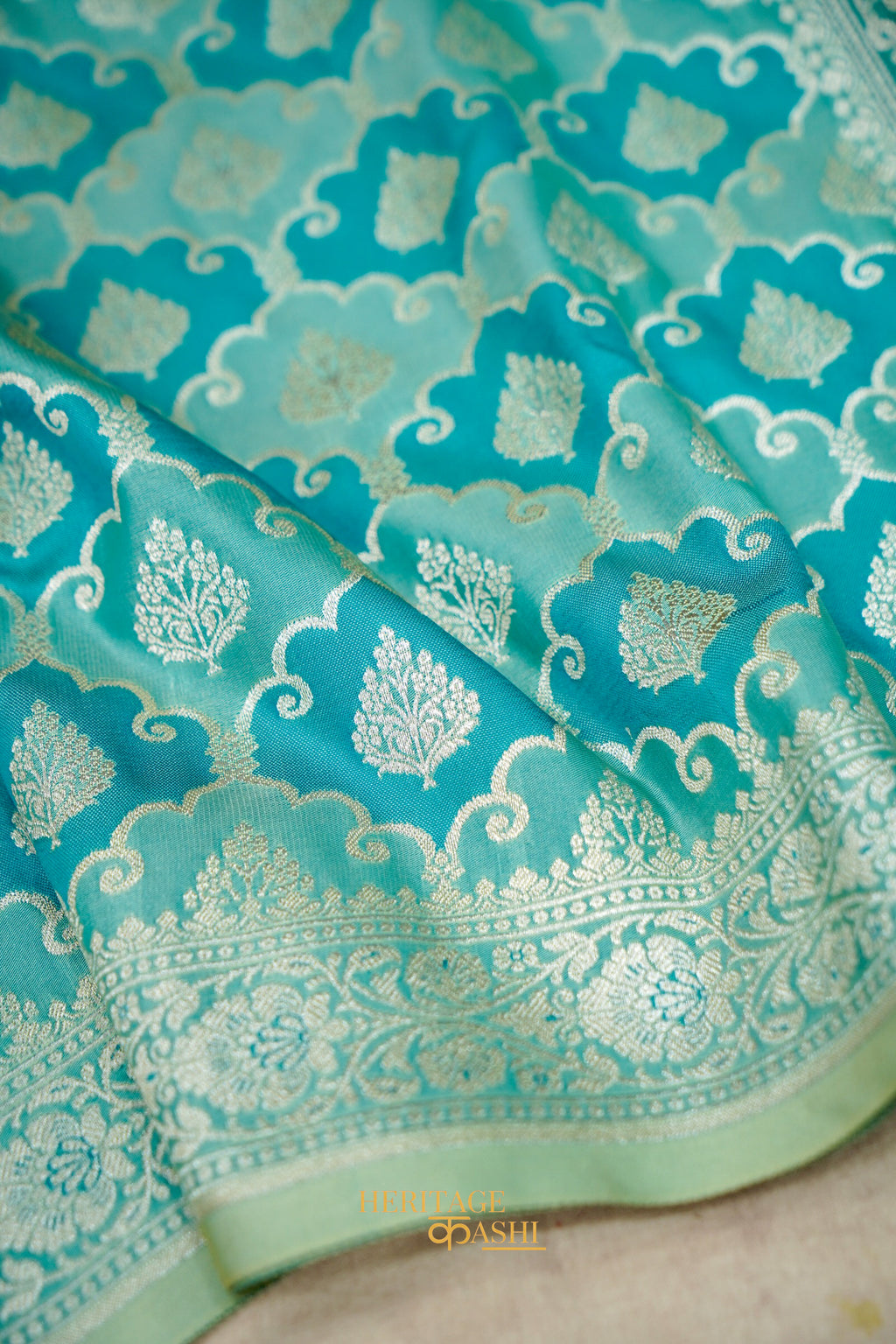 Aqua Green Katan Rangkat Silk Saree