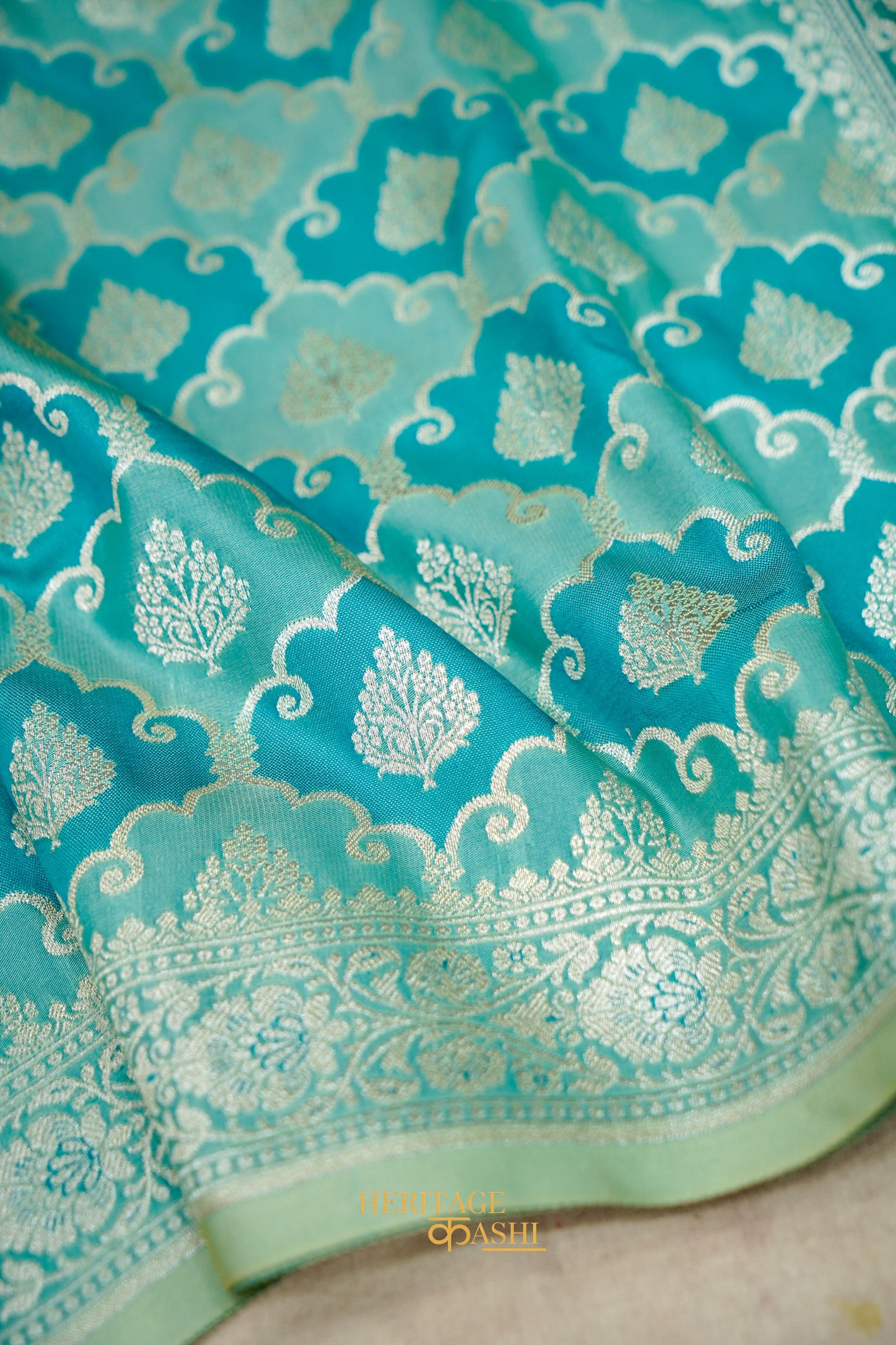 Aqua Green Katan Rangkat Silk Saree
