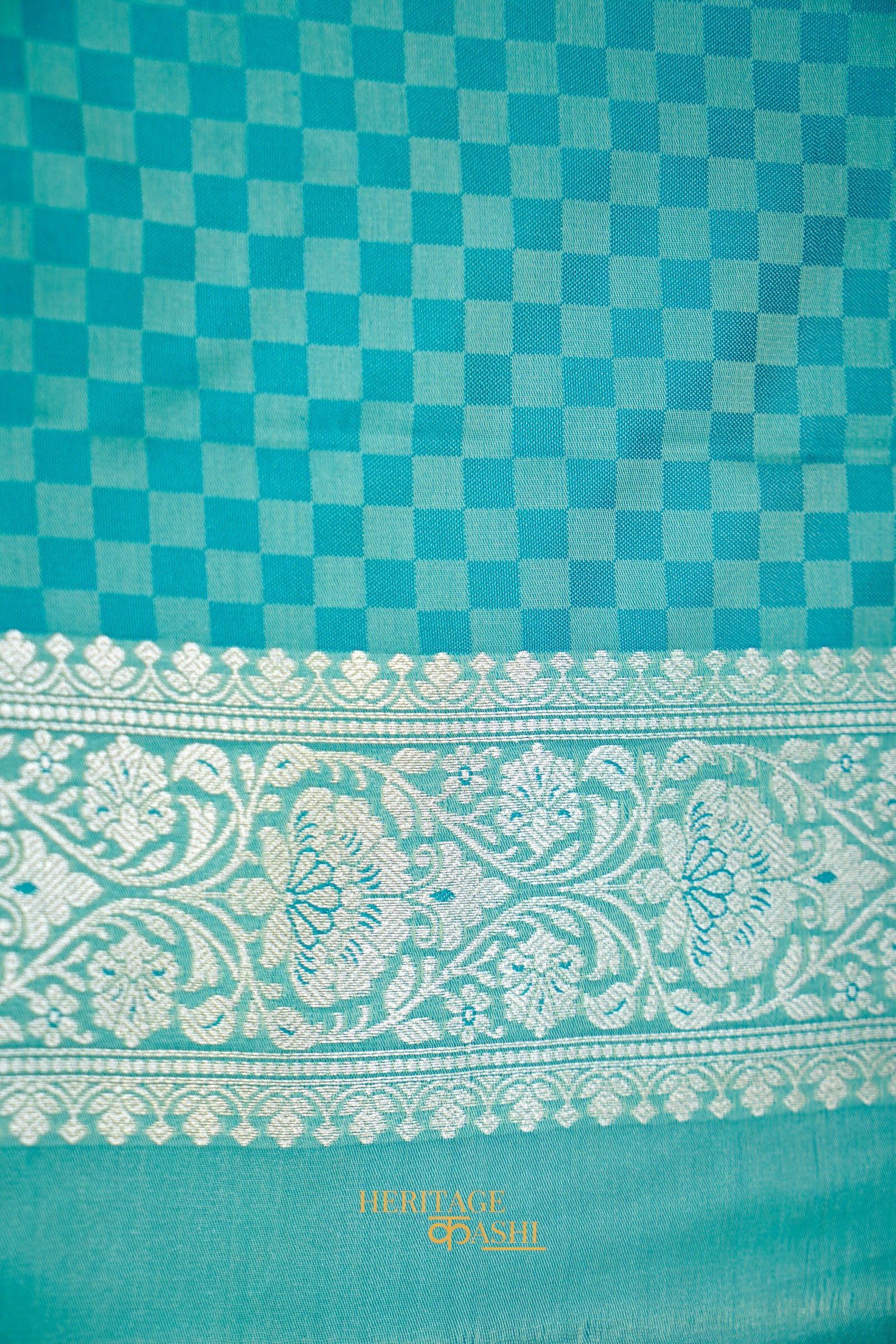 Aqua Green Katan Rangkat Silk Saree