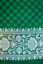Emerald Green Rangkat Banarasi CEmerald Green Katan Rangkat Banarasi Silk Saree with Silver Zari Borderotton Saree with Silver Zari Border