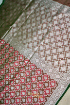Rose Pink Katan Rangkat Banarasi Silk Saree with Silver Zari Border