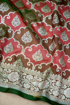 Rose Pink Katan Rangkat Banarasi Silk Saree with Silver Zari Border
