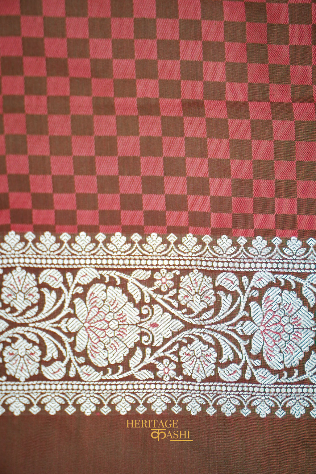 Rose Pink Katan Rangkat Banarasi Silk Saree with Silver Zari Border