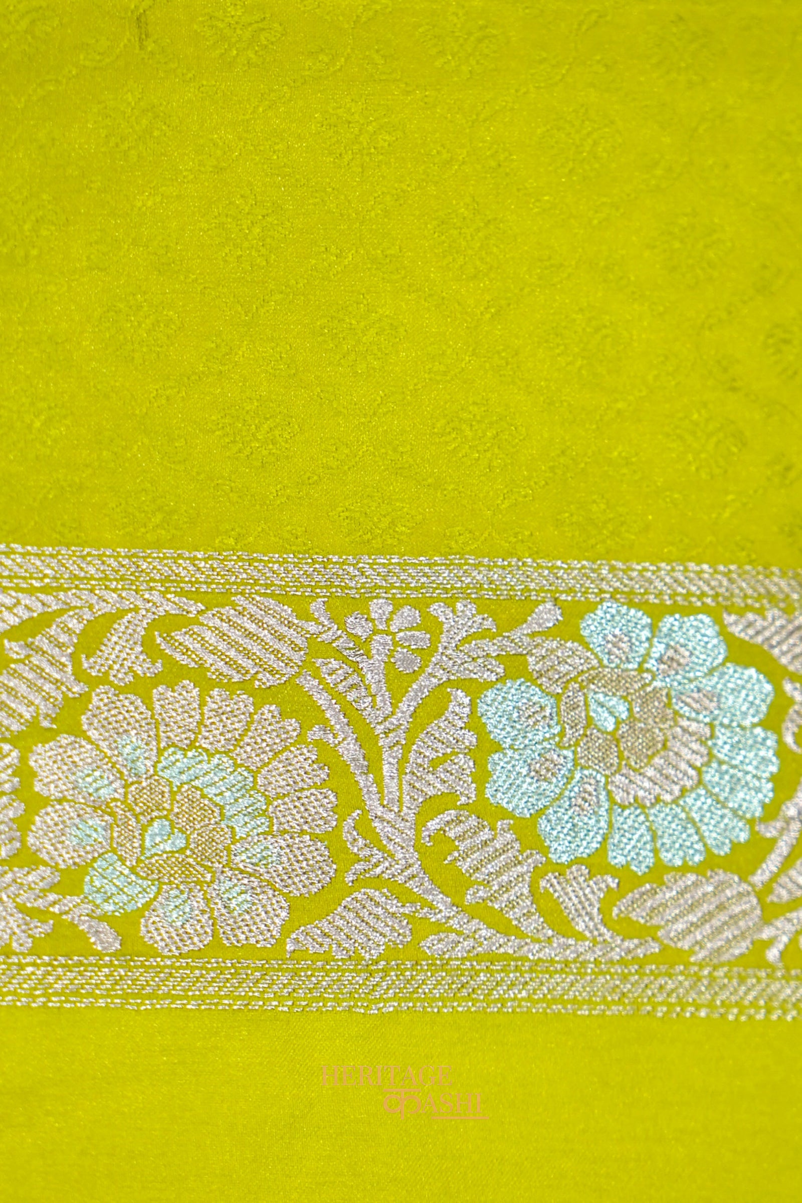 Sunshine Yellow Mashru Multicolour Floral Jaal Motif Silk Saree