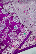 Royal Orchid Purple Mashru Multicolour Floral Jaal Motif Silk Saree