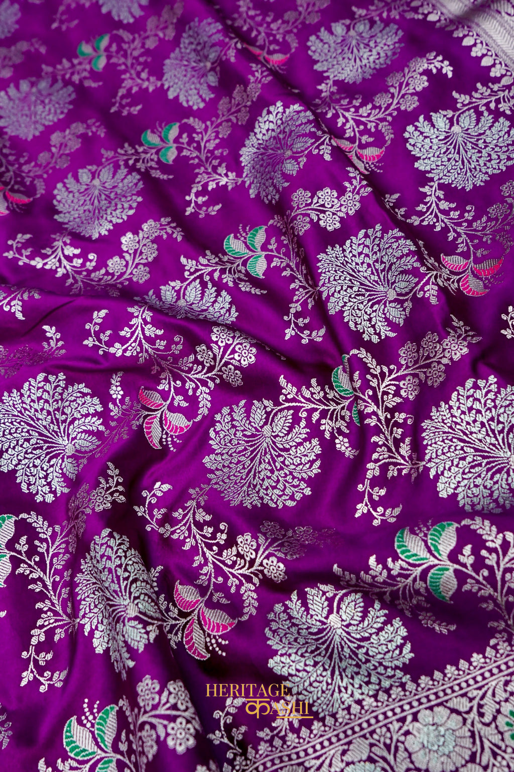 Royal Orchid Purple Mashru Multicolour Floral Jaal Motif Silk Saree