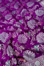 Royal Orchid Purple Mashru Multicolour Floral Jaal Motif Silk Saree
