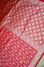 Ruby Red Katan Rangkat Banarasi Silk Saree with Silver Zari Border