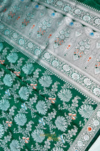 Emerald Green Mashru Multicolour Floral Jaal Motif Silk Saree