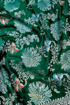 Emerald Green Mashru Multicolour Floral Jaal Motif Silk Saree