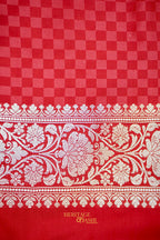 Ruby Red Katan Rangkat Banarasi Silk Saree with Silver Zari Border