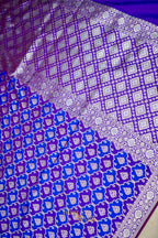 Royal Blue Katan Rangkat Banarasi Silk Saree with Silver Zari Border