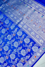 Royal Blue Mashru Multicolour Floral Jaal Motif Silk Saree