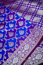 Royal Blue Katan Rangkat Banarasi Silk Saree with Silver Zari Border