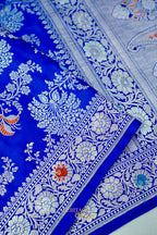 Royal Blue Mashru Multicolour Floral Jaal Motif Silk Saree