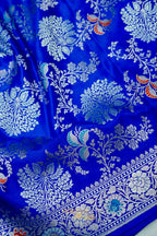 Royal Blue Mashru Multicolour Floral Jaal Motif Silk Saree