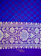 Royal Blue Katan Rangkat Banarasi Silk Saree with Silver Zari Border