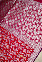 Wine Katan Rangkat Banarasi Silk Saree with Silver Zari Border