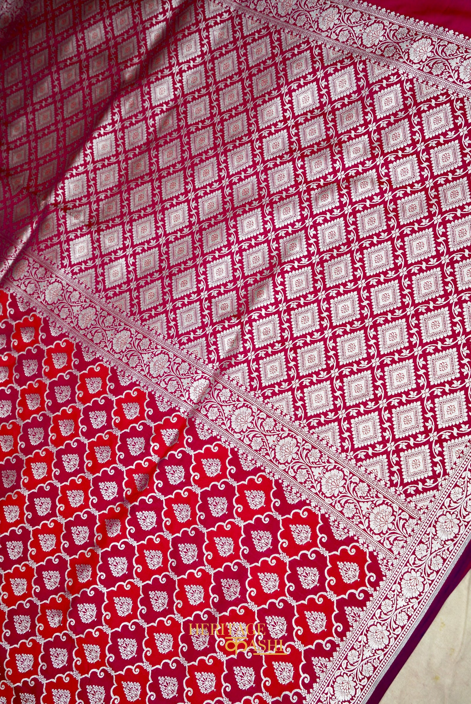 Wine Katan Rangkat Banarasi Silk Saree with Silver Zari Border