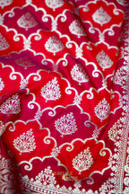 Wine Katan Rangkat Banarasi Silk Saree with Silver Zari Border