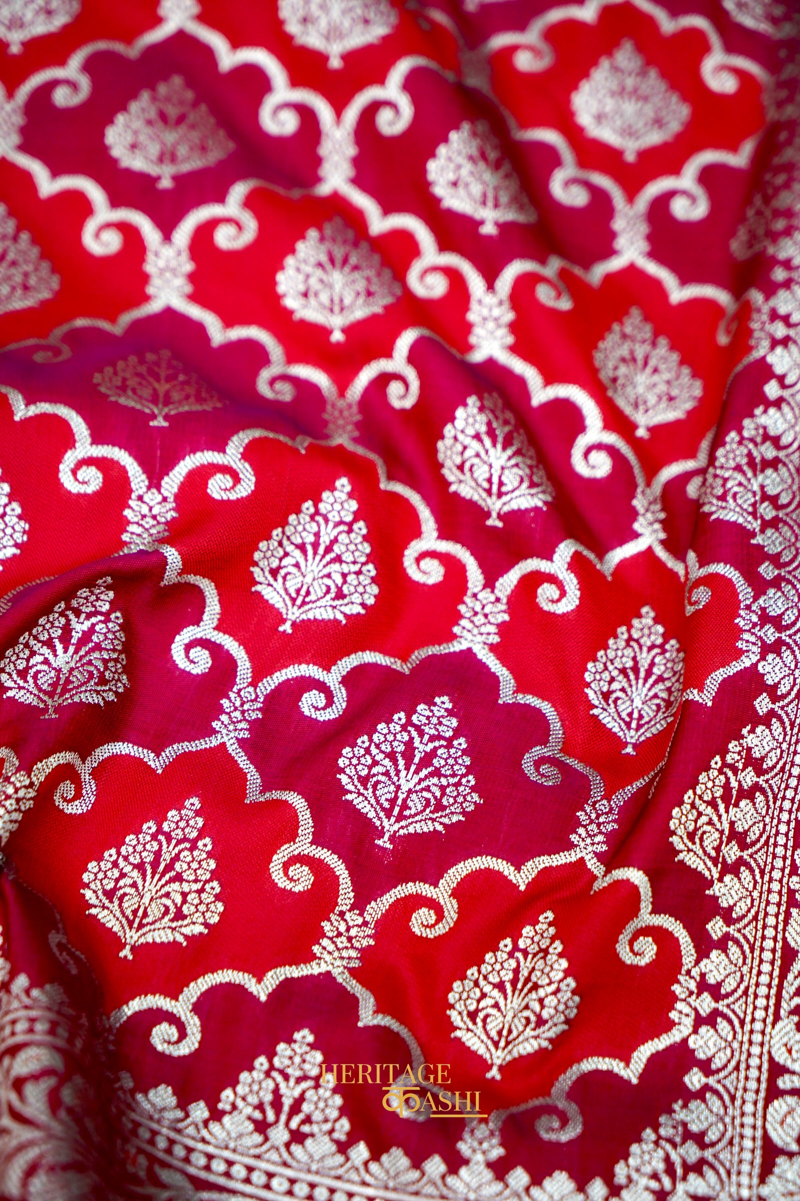 Wine Katan Rangkat Banarasi Silk Saree with Silver Zari Border