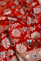 Rust Orange Mashru Multicolour Floral Jaal Motif Silk Saree